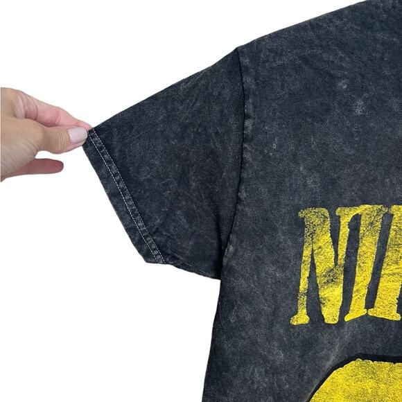 NIRVANA Yellow Smiley Face Charcoal Acid Wash Grunge T-Shirt Unisex Size Small - Picture 3 of 7